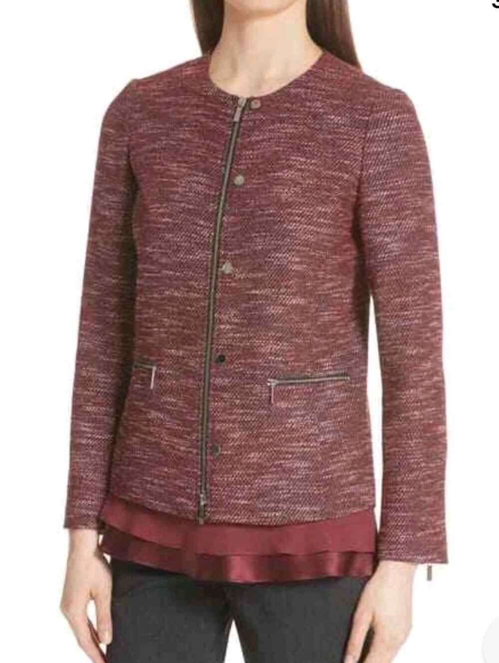 S LAFAYETTE 148 Wool-Blend Burgundy Jacket with Satin Hem